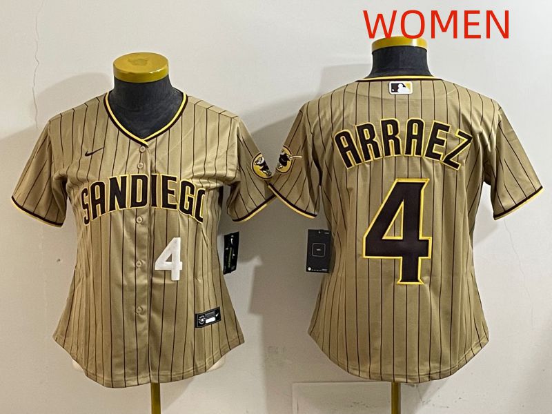 Women San Diego Padres #4 Arraez Brown Stripe Game 2025 Nike MLB Jersey style 7->women mlb jersey->Women Jersey